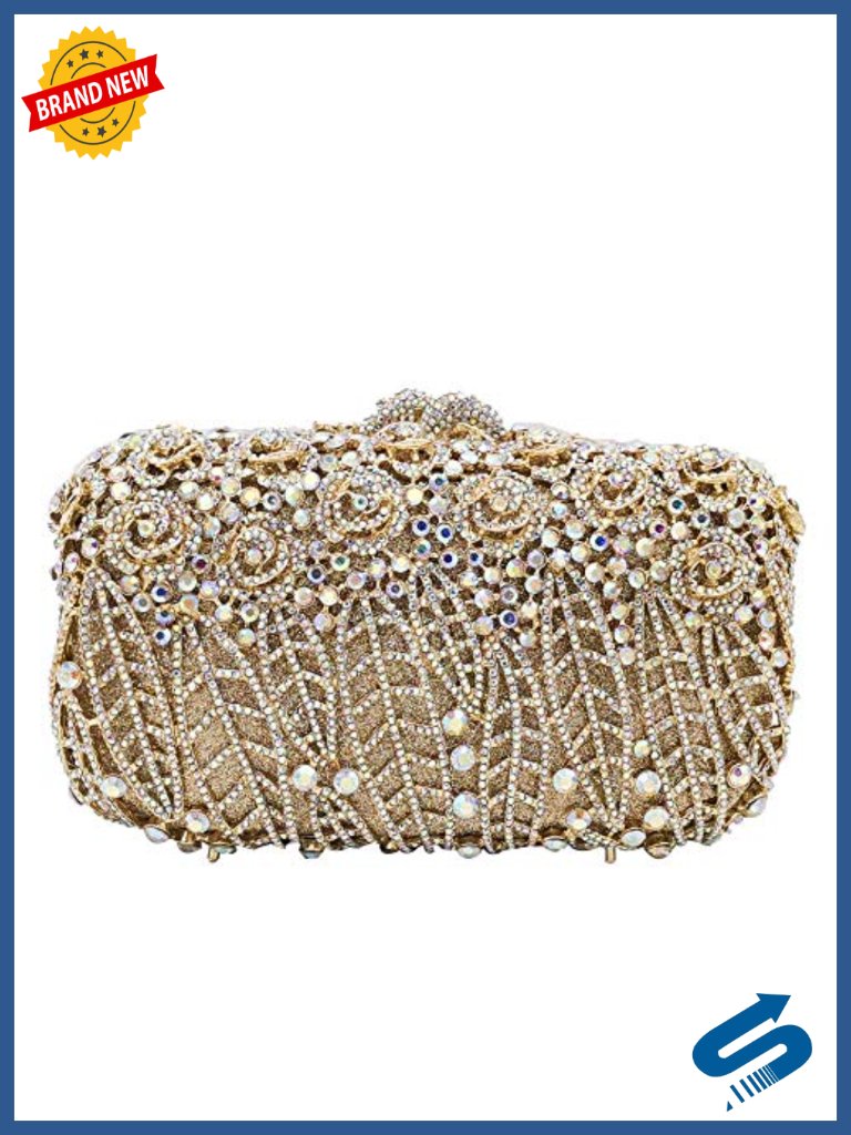 Crystal Rhinestone Clutch Purse With Detachable Chain Straps
